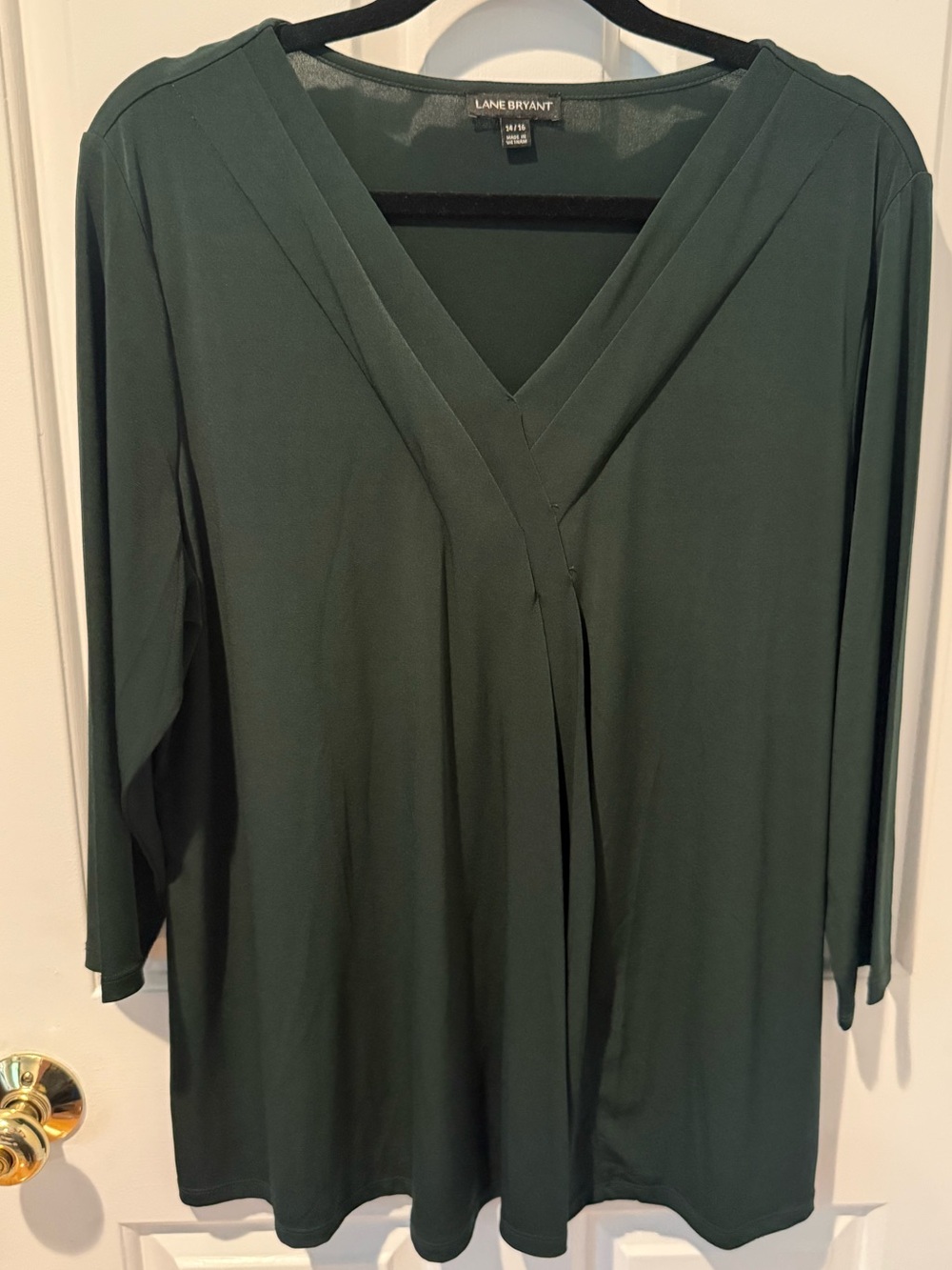 Lane Bryant Dark Forest Green V-Neck 3/4 Sleeve Tunic 14/16
